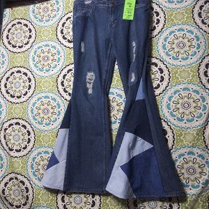 1986 Jeaniemade Size 13/14 Drama Gold Brand Bell-Bottoms